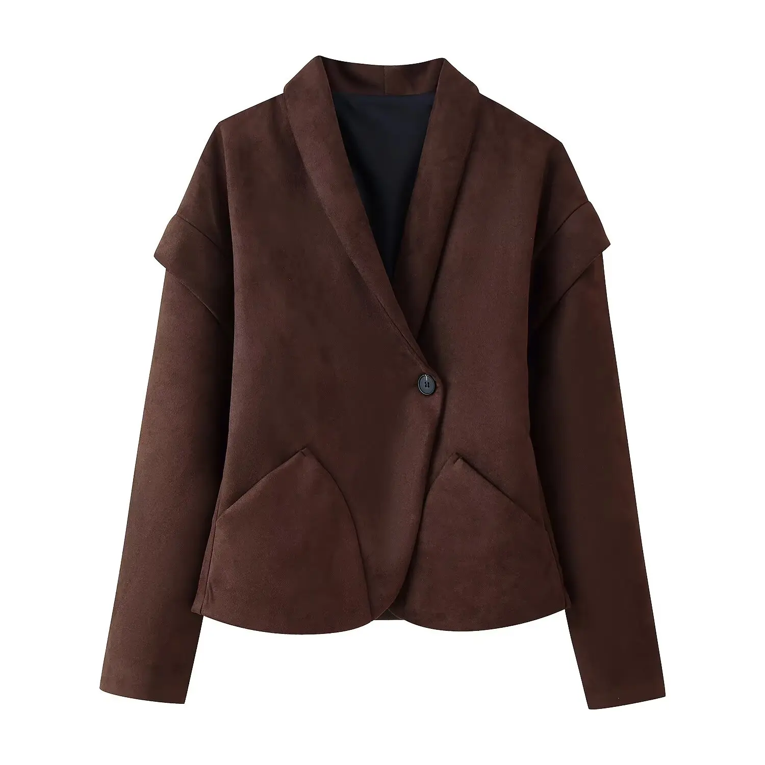

2025 V-Neck Suede Single-Button Blazer Stylish Outerwear Elegant Tailored Fit Comfortable
