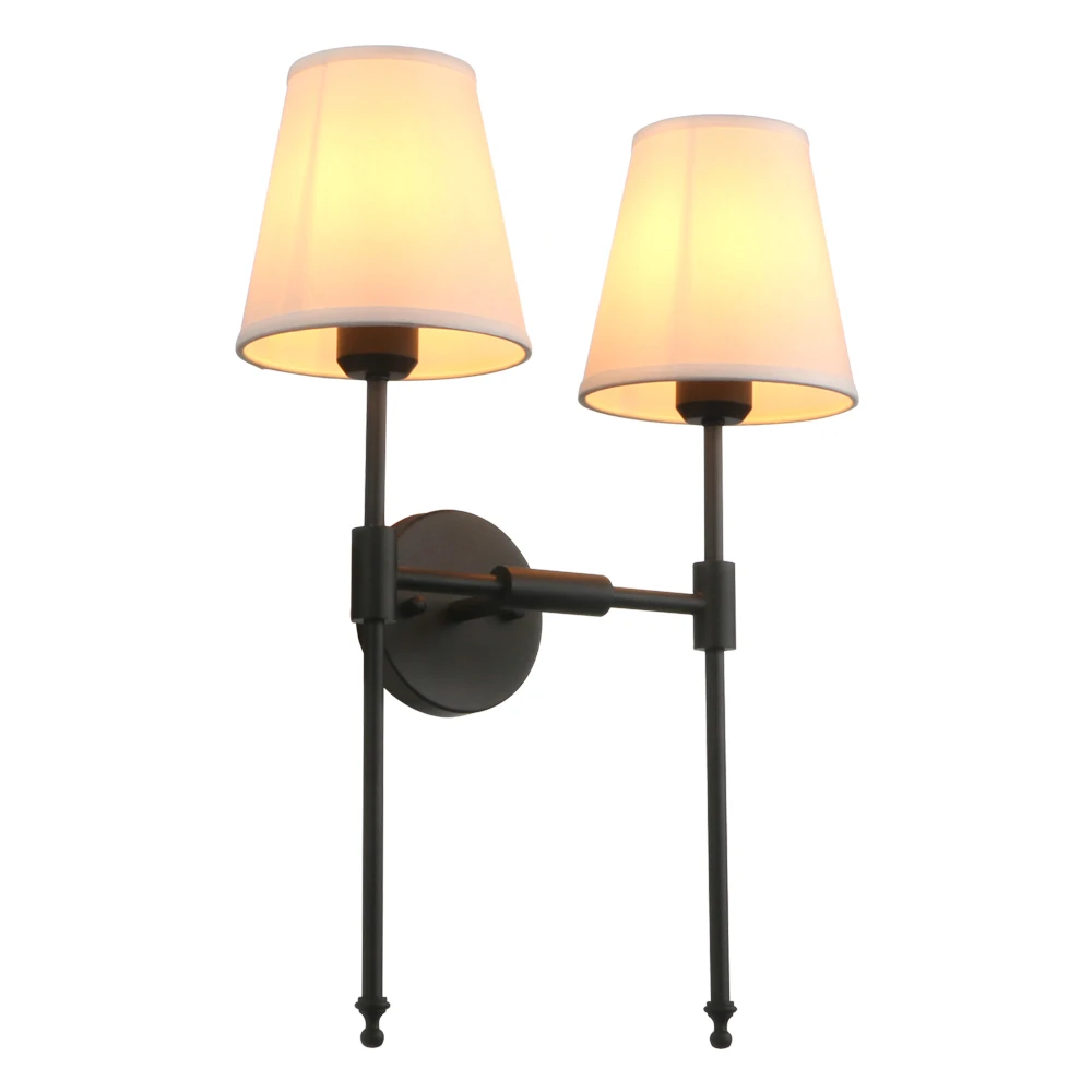 phansthSet of 2 Modern Classy Vintage Wall Sconce with Flared White Textile Lamp Shade Living Room Bedside Reading Fireplace