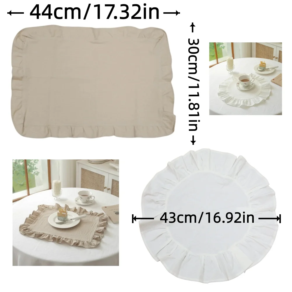 2pcs flounced polyester placemats are suitable for daily meals, homestays and birthday dinners