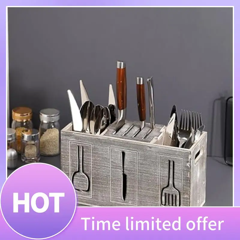 

B69C Деревянный органайзер для столовых приборов в деревенском стиле, 3-секционный держатель для кухонной утвари, ящик для хранения кухонных столовых приборов в фермерском доме