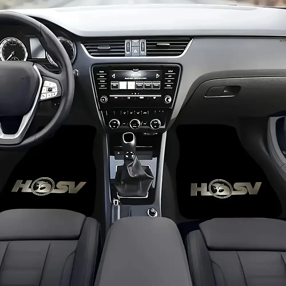 2D 4pcs Metallic Texture H-S-V Car Floor Mats- Durable, Easy To Clean, Fit For All Vehicles, Stylish Black& Golden Design, Perfe