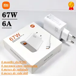 Carregador Rápido Xiaomi com Cabo Tipo C, Adaptador de Alimentação, 6A, Xiaomi 12, 11, POCO, X5, X4, Pro, Redmi Note 9, 10, 11 Pro, 67W