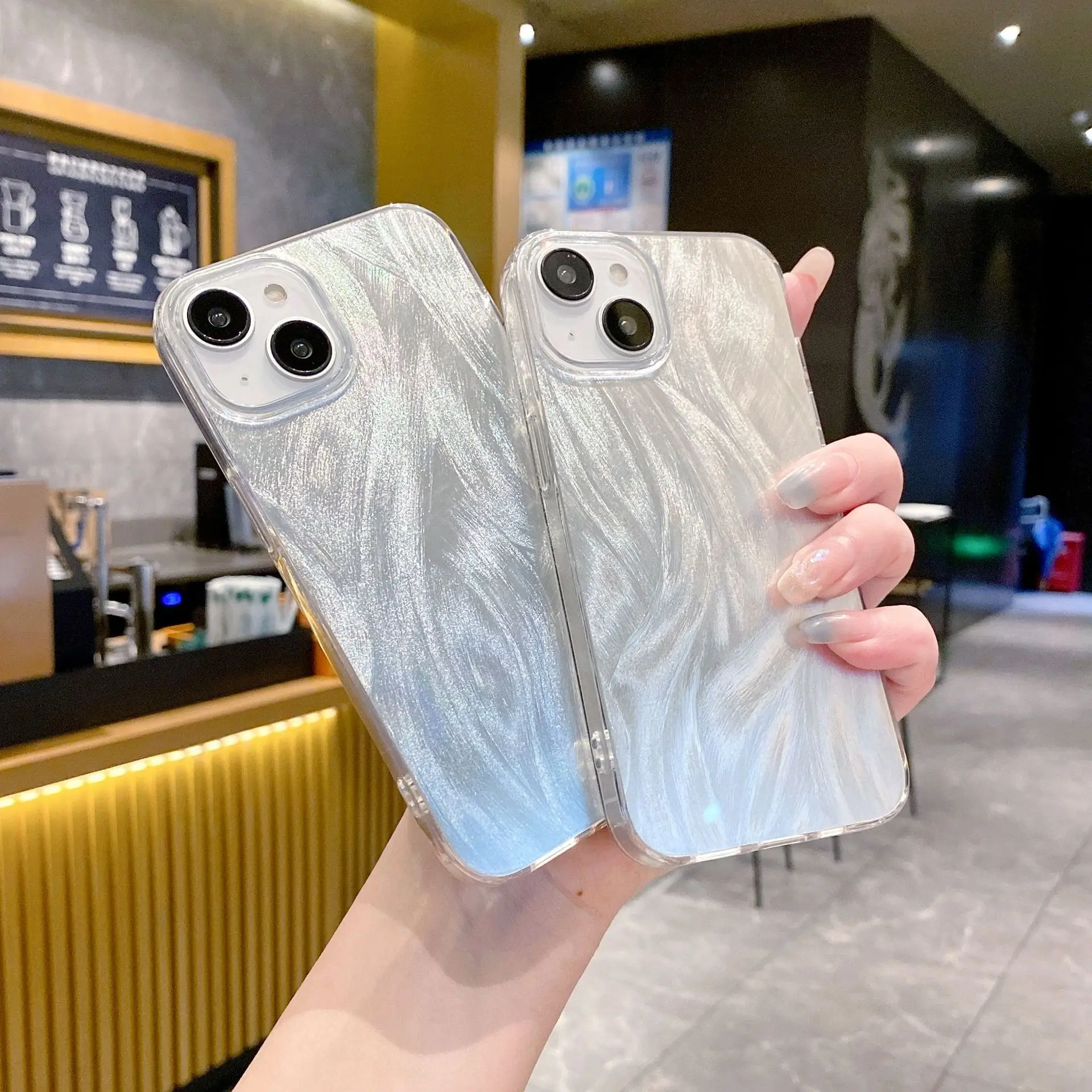 حافظة من الريش الراقية لهواتف Apple، طراز Ins، حافظة واقية ذات غلاف صلب فضي #5