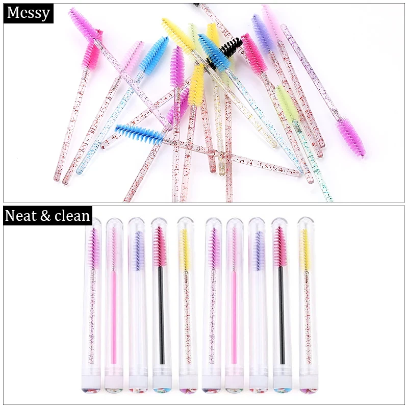 50/100 piezas de cepillos para cejas en tubo de diamante, cepillos desechables para pestañas, reutilizables de cristal, reemplazables, set de maquillaje a prueba de polvo 6