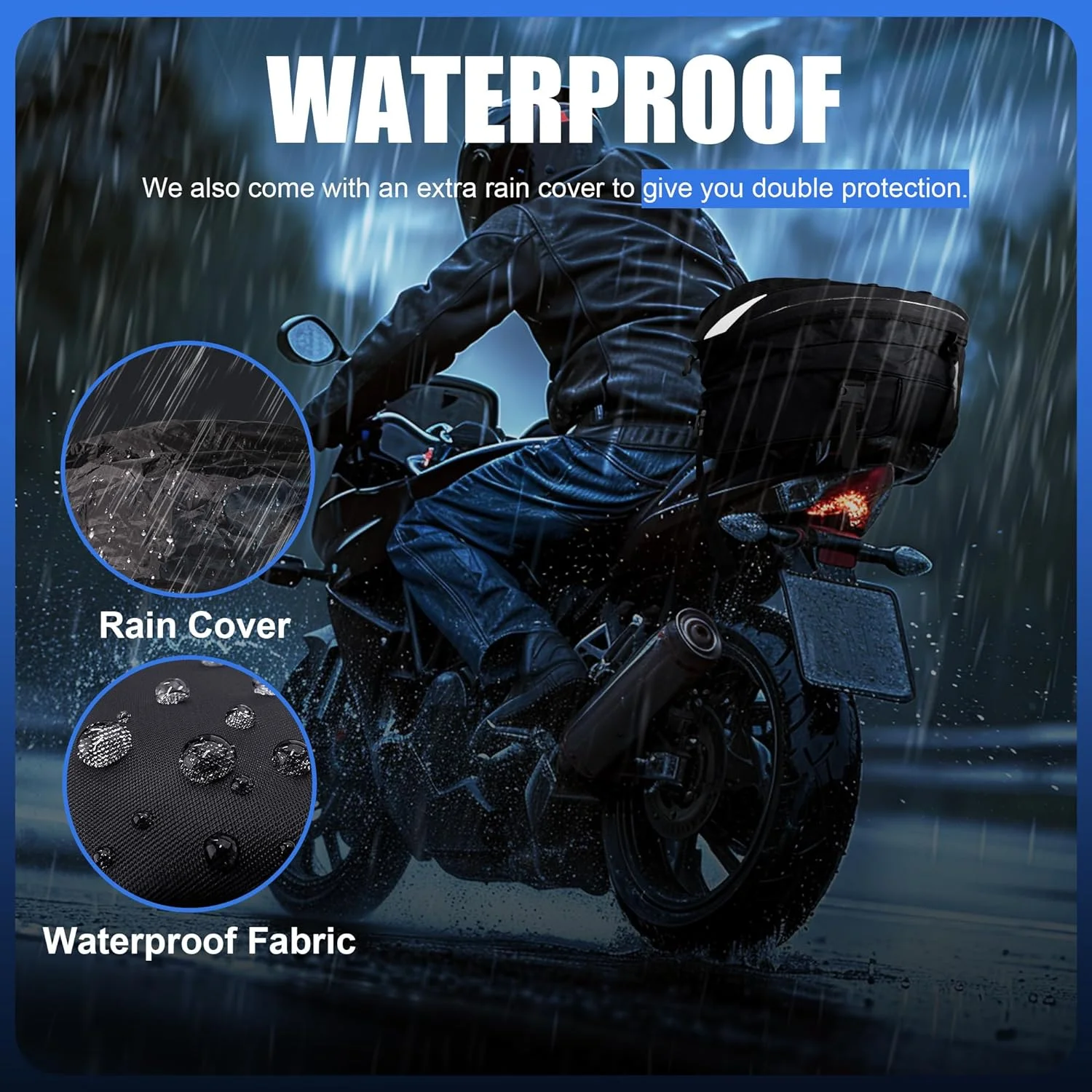 حقيبة دراجة نارية مقاوم للماء دراجة نارية السرج حقيبة عالية السعة دراجة نارية خوذة على ظهره عاكس الذيل حقيبة الأمتعة