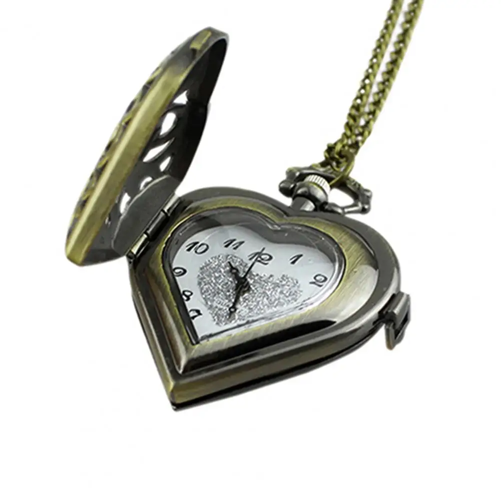 Reloj de bolsillo de aleación en forma de corazón, cronógrafo de cuarzo, hueco, Vintage, regalos, tendencia, 2023