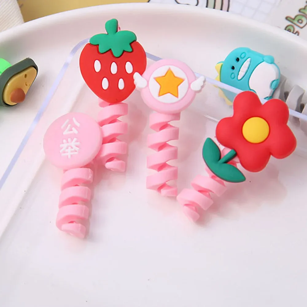 1Pc Cartoon Spiral USB Protector Charging Cable Saver Silicone Bobbin Winder for Cell Phone