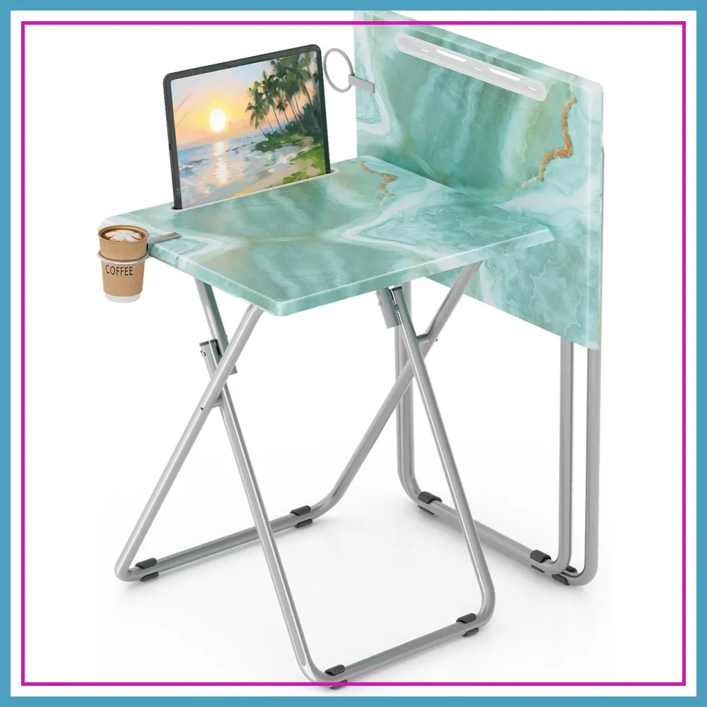 

Portable Folding TV Trays Set of 2 with Phone & Tablet Slot, Sturdy MDF, Sea Blue Marble, 15x18.9x25.6 in, No Assembly Needed