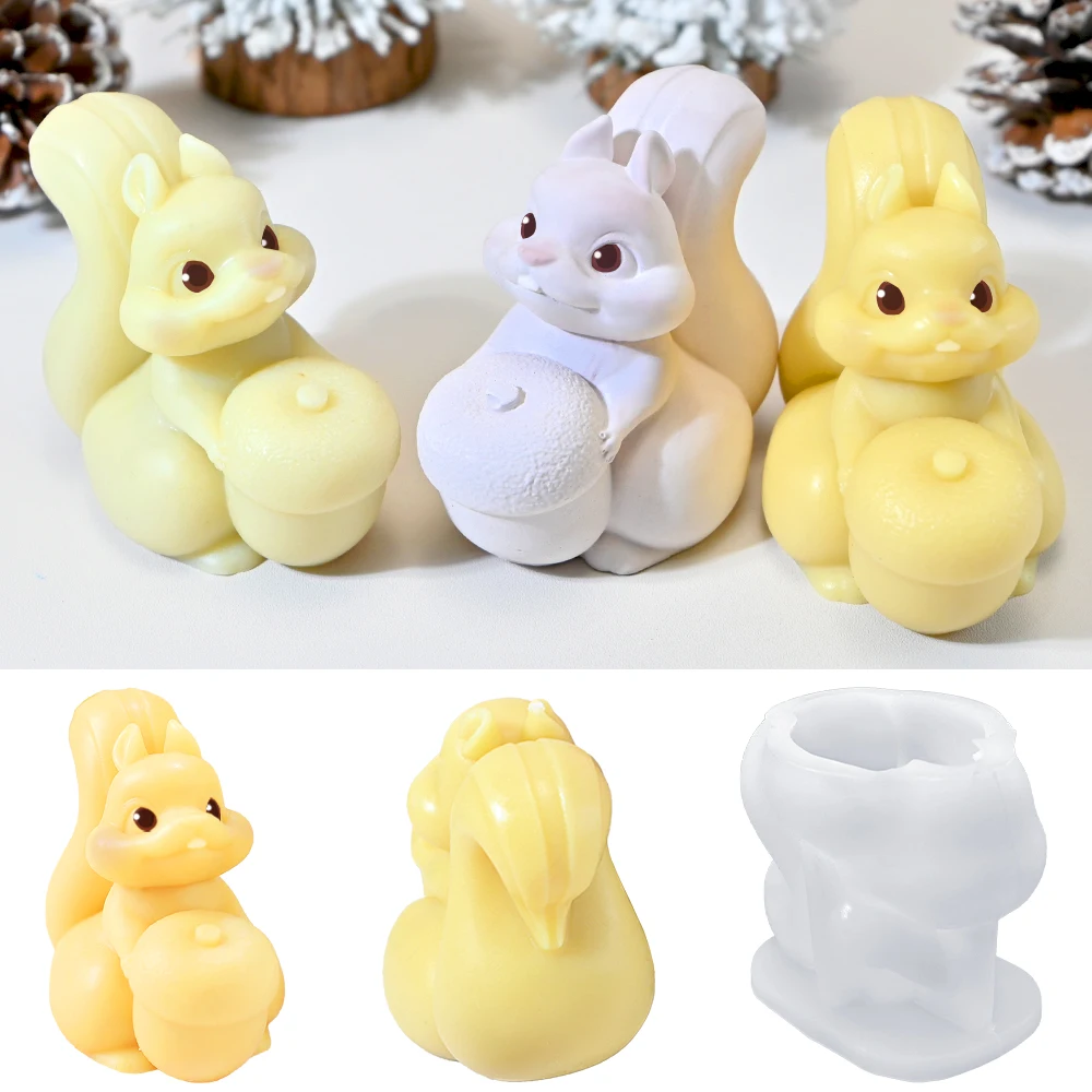 LZ055 Cute Animal Squirrel Candle Silicone Mold 3D Handmade Christmas Decoration Gypsum Resin Casting Molds