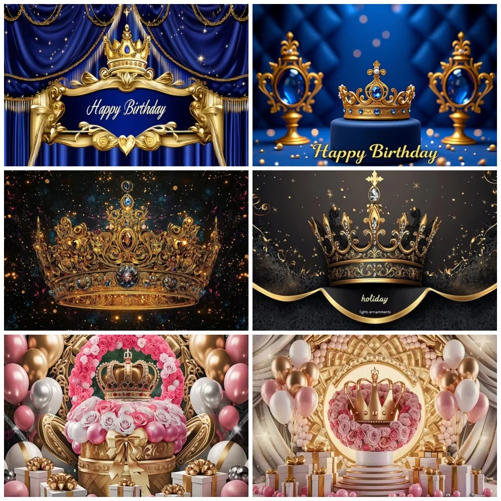 

Luxurious Royal Crown Theme Birthday Party Decoration Backdrop Gold And Crystal Design Background Kid Gift Supplies Photo Studio