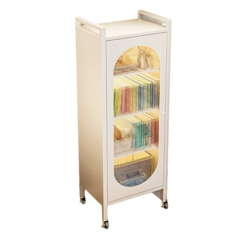 Steel Bookcase with Door, Dust-Proof Children's Bookshelf, Floor-to-Ceiling Storage Cabinet, Movable Small
