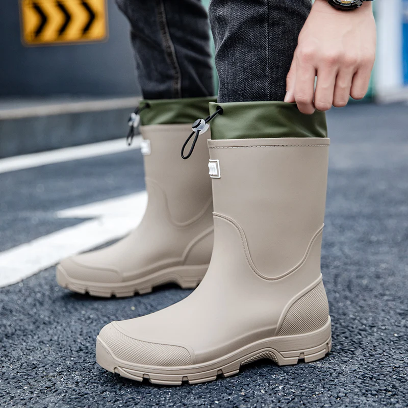 

2026 New Mid-Calf Fleece Lined Rain Boots Unisex Outdoor Waterproof Non-Slip Cotton Handmade Knot Style Booties for Riding
