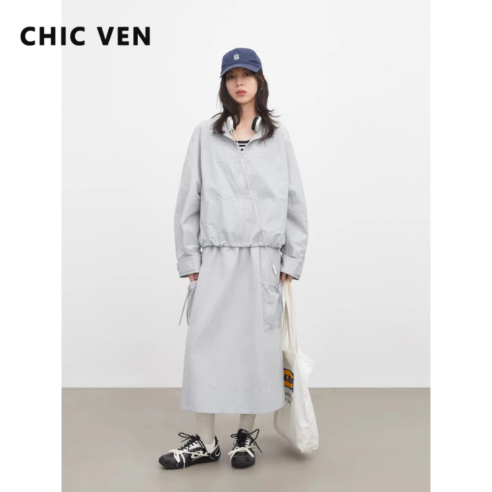 

Комплекты юбок CHIC VEN для женщин: свободная повседневная куртка с воротником-стойкой и юбка с эластичной талией, защита от солнца, весна-лето 2026