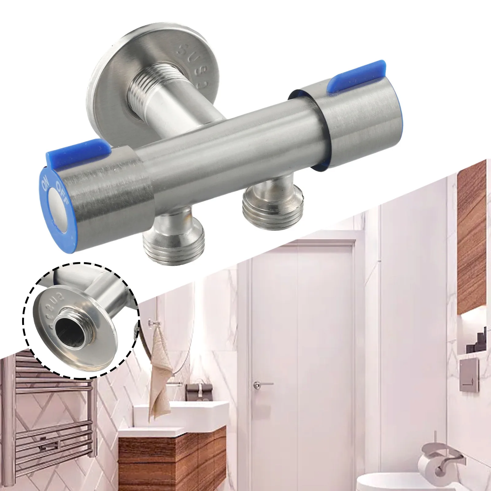 Stainless Steel Double Handle Triangle Valve Compatible with Washing Machine Cold Water Inlet and Built for Long Term Durability