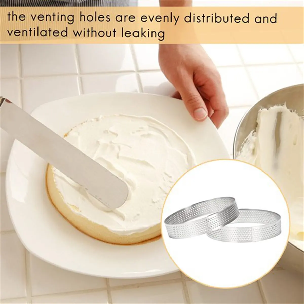 DT81 40Pcs Circular Tart Rings with Holes Stainless Steel Fruit Pie Quiches Cake Mousse Mold Kitchen Baking Mould 10cm