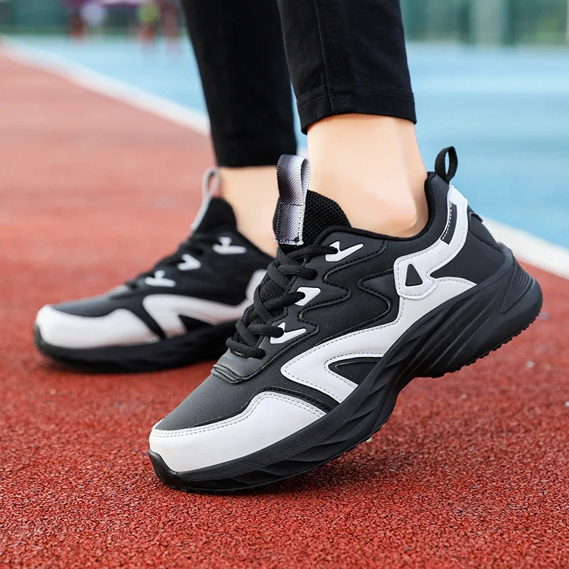 Brand Sport Shoes Woman PU Leather Waterproof Casual Shoes Sneakers Outdoor Sports Shoe Women Students Shoes Black Size41