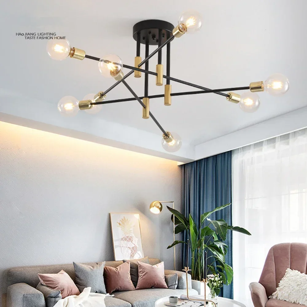 

Modern LED Chandelier Nordic Black Gold Pendant Ceiling Light, Indoor Light Fixture for Bedroom, Living Room Decor Edison Lamp