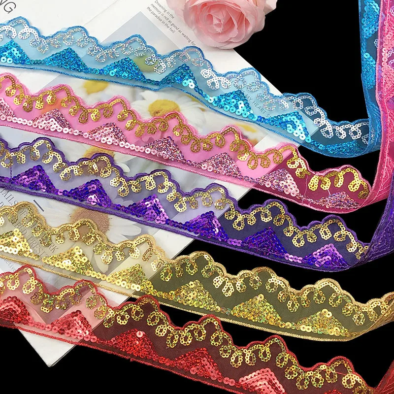 1/3/5 Yards Sequined Embroidery Lace Ribbons For Stage Performance Party Cosplay Wedding Clothes DIY Accessories Sewing Trim 5CM