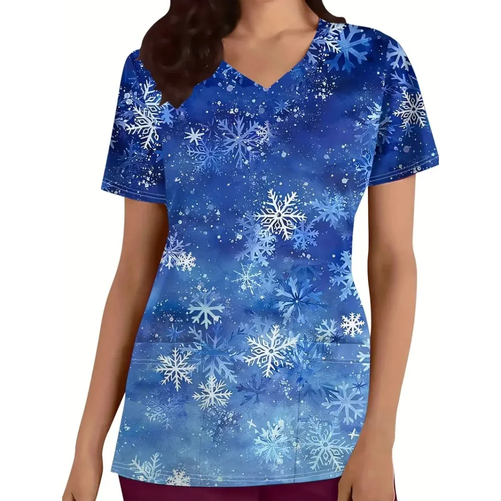 Novos uniformes cirúrgicos de natal mulher veterinária uniforme médico dental microstretch com decote em v manga curta topos uniformes médicos femininos