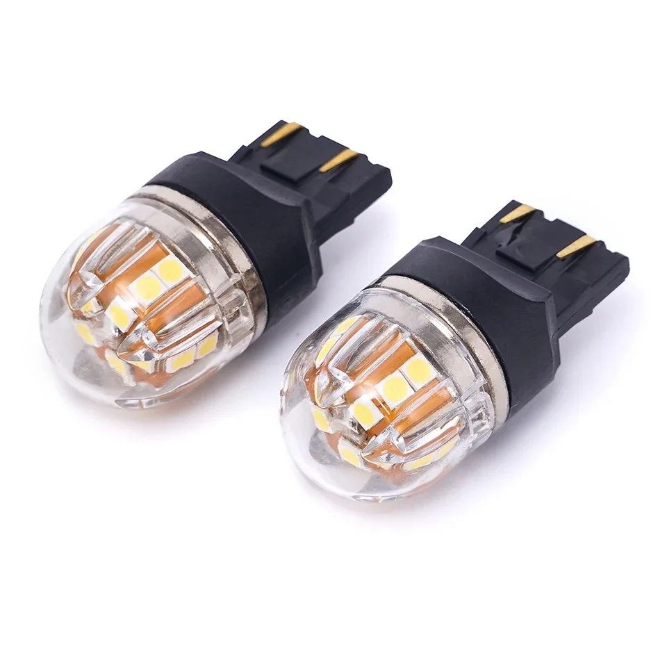 2x 600LM Coper Base 7443 LED T20 Car Light W21 5W Super Bright Auto Lamp Bulb Reverse Parking Turn Signal 6000K White 12/24V