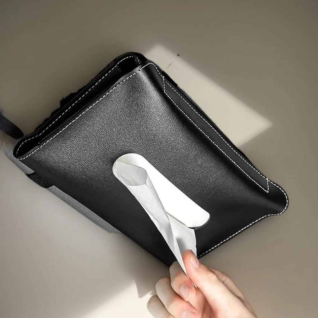 

PU Leather Car Tissue Box - Sun Visor Hanging Holder for Auto Interior Storage Decor (1PC)