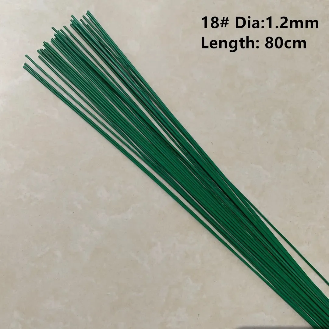 2# 2mm/1.2mm 30pcs 80cm Length Green Wire Flowers Stem DIY Handmade Decorative Wreath Artificial Flower Branches Florist Crafts