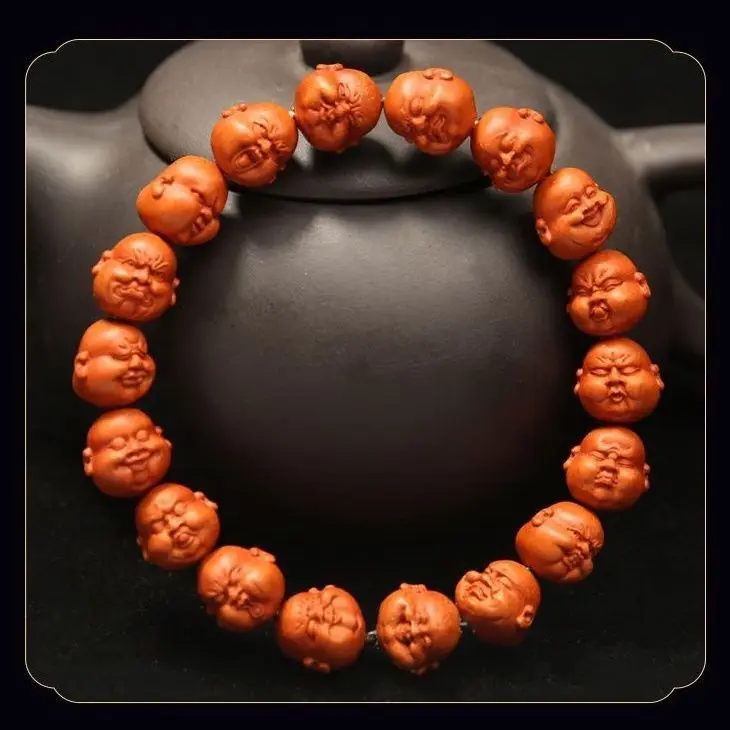 

Natural Dragon Walnut Carving Life Hundred-Form Bracelet Nuclear Carved Buddha Bead Handsring For Men And Women Wenplay Handmade