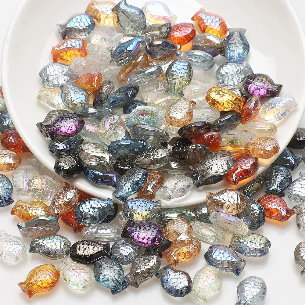 100pcs AB colorful glass fish beads 10x14mm straight hole beads for diy earring bracelet making jewelry crafts supplies