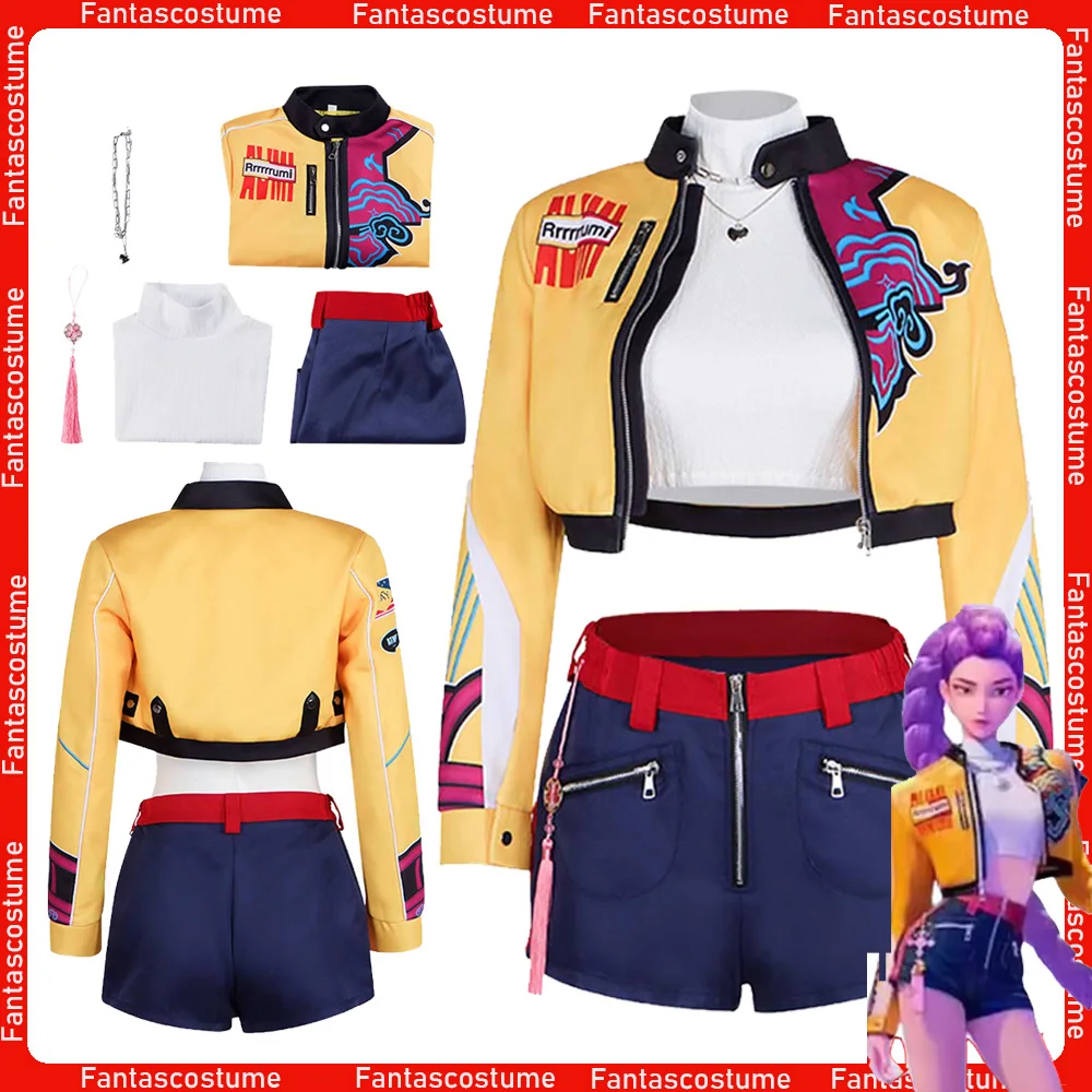 

Demon 2025 Cartoon Hunter of KPop Roleplay Rumi Jacket Shorts Necklace Outfits Women Girls Halloween Fantasia Cosplay Costume