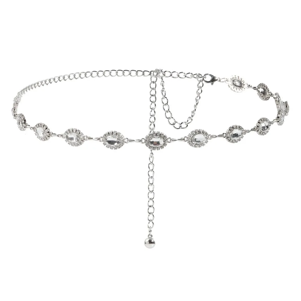 Silver Rhinestone Waist Chain Belt ​Elegant Design​ ​Adjustable Fit​ ​Sparkly Crystal Belt​ ​Diamond-Like Sparkle​ ​Bridal Belt​