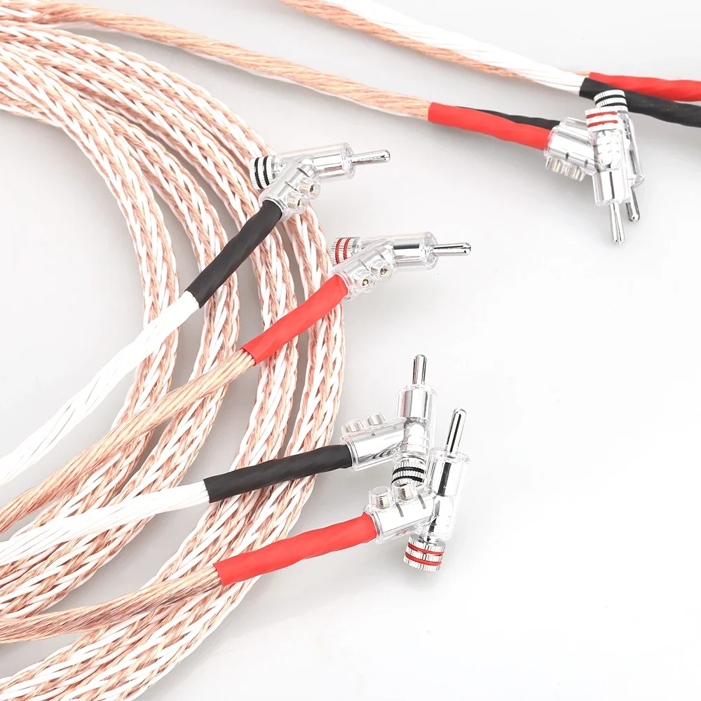 كابل مكبر الصوت Audiocrast HI-End 7N OCC النحاسي مع كابل مكبر الصوت بمقبس الموز بزاوية قائمة