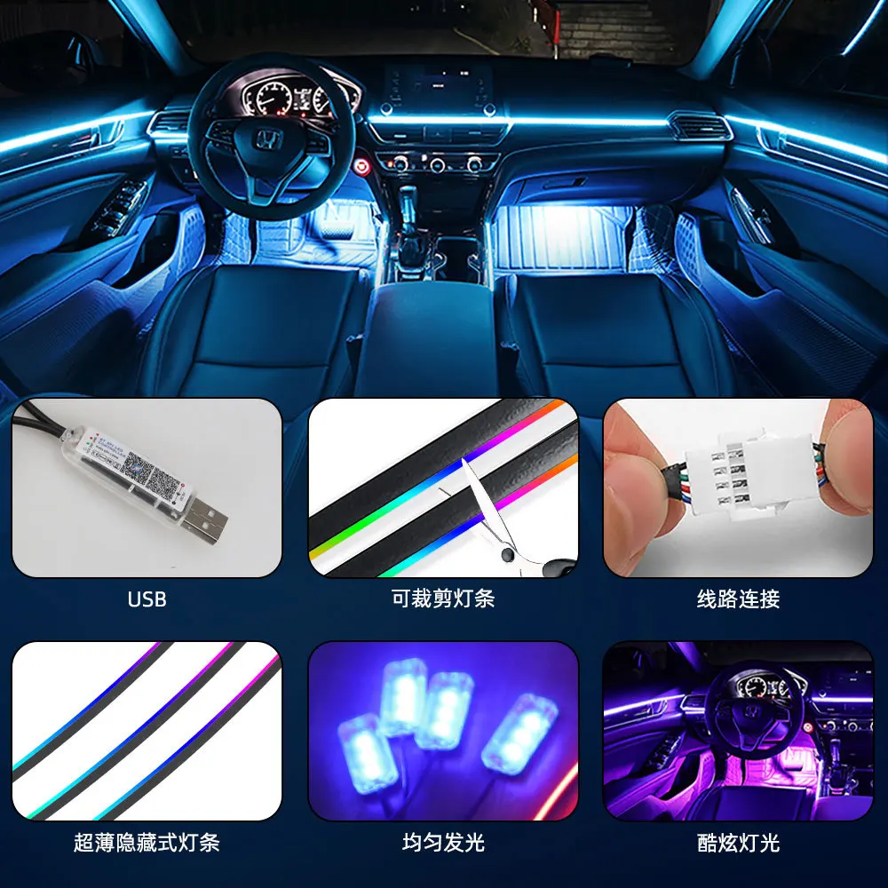 5 V 2812 Auto Umgebungslichter USB APP Steuerung für Tesla Modell Für 110/140 CM Auto LED Acryl Licht Streifen RGB Symphonie Atmosphäre LED
