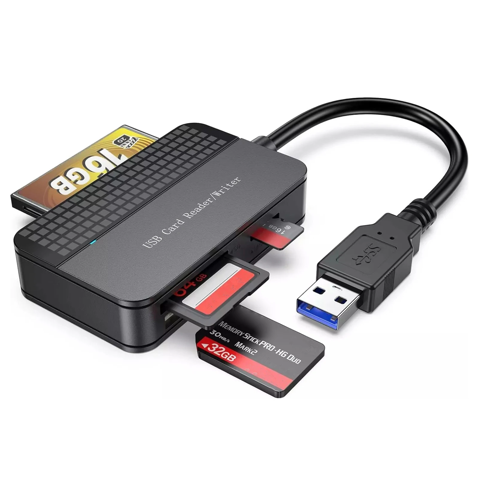 1PC 4 in 1 USB 3.0 Memory Card Reader Hub 5Gbps, SD/TF/CF/MS Adapter, Read 4 Cards Simultaneously for Windows Mac Linux