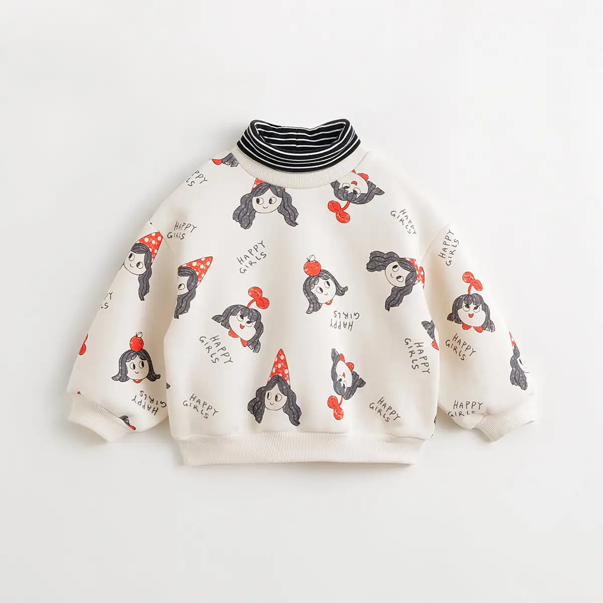 MARC&JANIE Girls High Neck Striped Cartoon Shaker Sweatshirt for Spring 232126