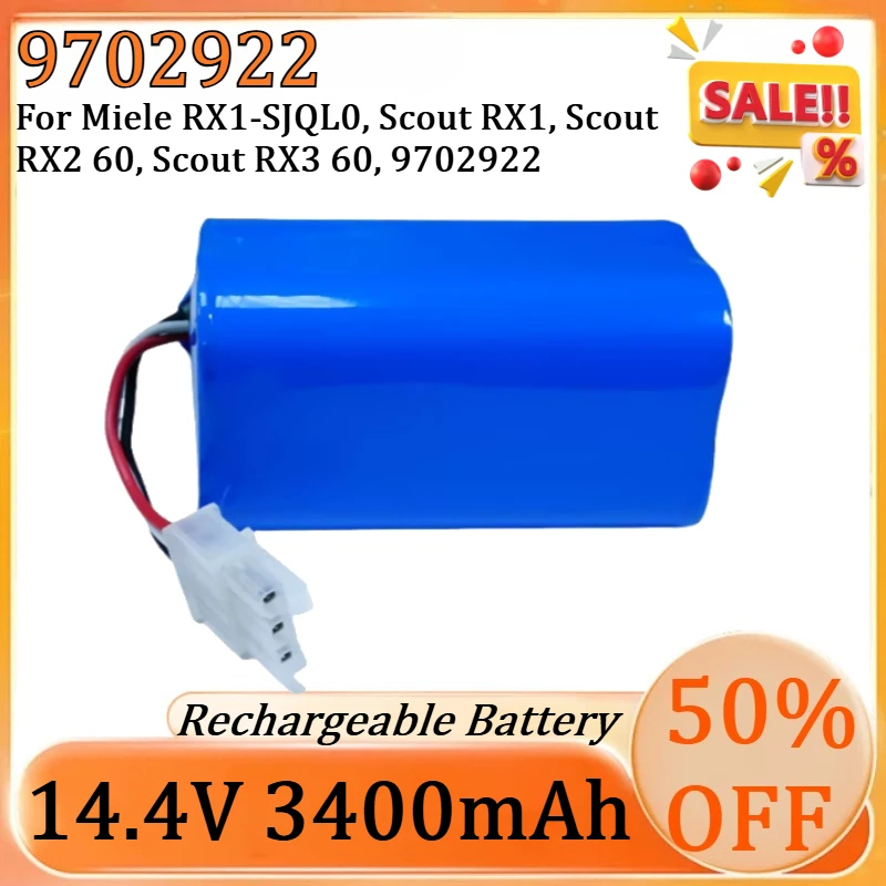 

14.4V 3400mAh New 9702922 High Quality Battery for Miele RX1-SJQL0, Scout RX1, Scout RX2 60, Scout RX3 60, 9702922