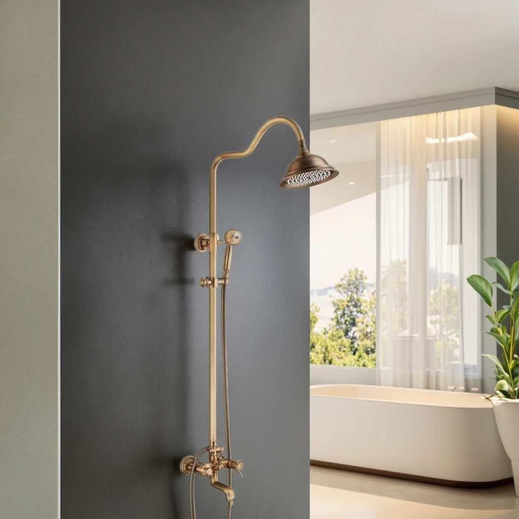 

Modern Antique Rain Mixer Faucet Set Wall Mount Cold Hot Water Bathroom Shower Chrome Polished Bathtub Faucet