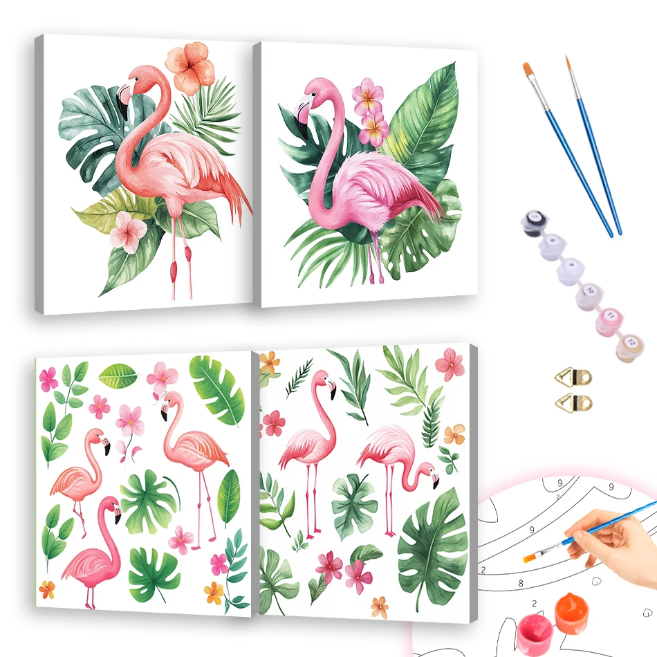 

RUOPOTY Diy Painting By Numbers For Beginner 20x20cm With Frame flamingo Artwork Wall Art Picture Drawing Gift Watercolor Kits