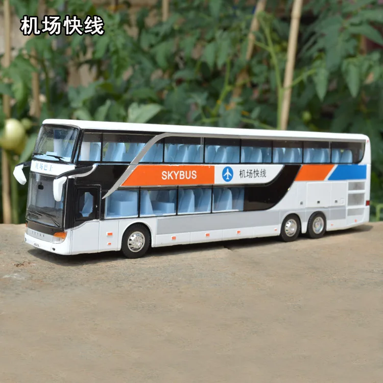 Alloy Double-Decker Bus Model Commercial Vehicle Airport Bus Sound And Light Toy Boy’s Gift B351