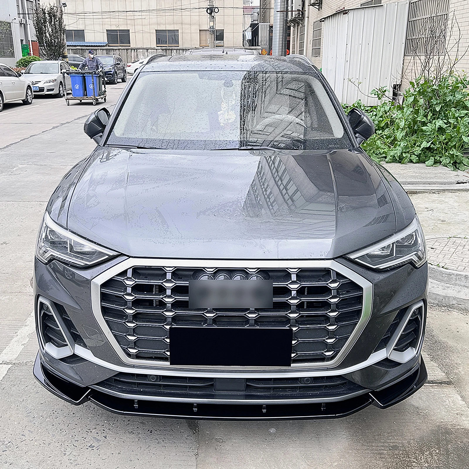 For Audi Q3 F3 Sline 2019-2024 Front Bumper Spoiler Lip Lower Splitter Blade Guard Body Protector Carbon Fiber Look/Gloss Black