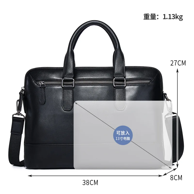 Genuine High-end Handbag For Men, Large Capacity Business Laptop Bag, Waterproof Commuter Handheld Men's Briefcase, Soft Leather