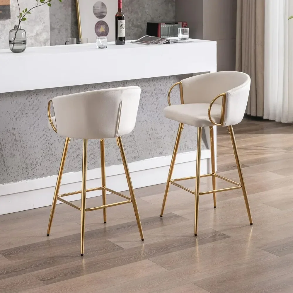 Bar Stools Set of 2, Set of 4, 30 Inch Counter Height Bar Stools Velvet Low Back Chair with Golden Armrest, 2 or 4 Pcs Bar Stool