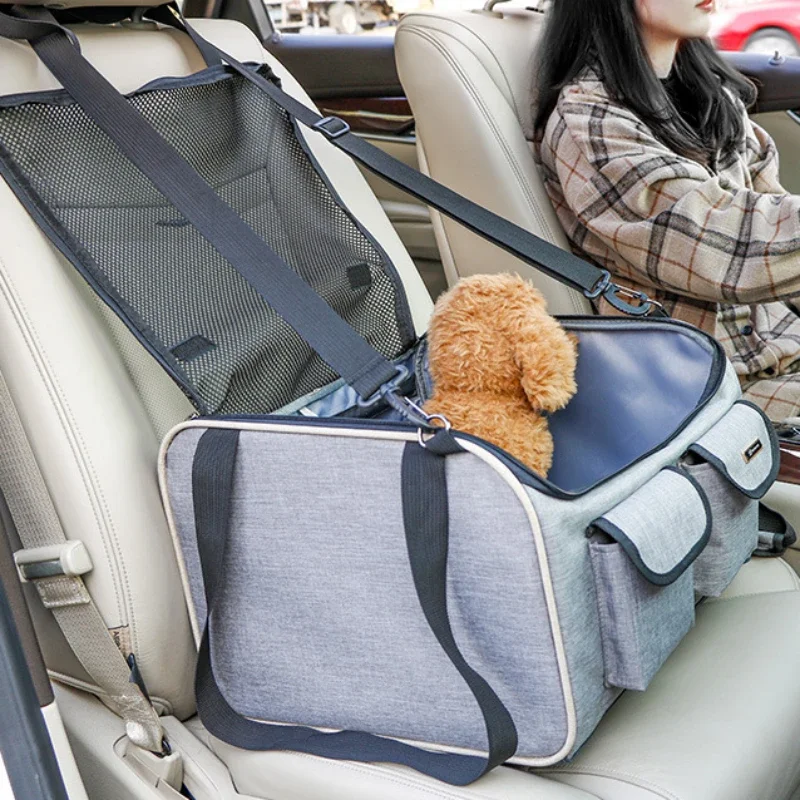 Car Pet Bag Cat Carrier Bag Car Mounted Mobile Dog Kennel Small Dog Multifunctional Dual Use Bag Lightweight Breathable Foldable