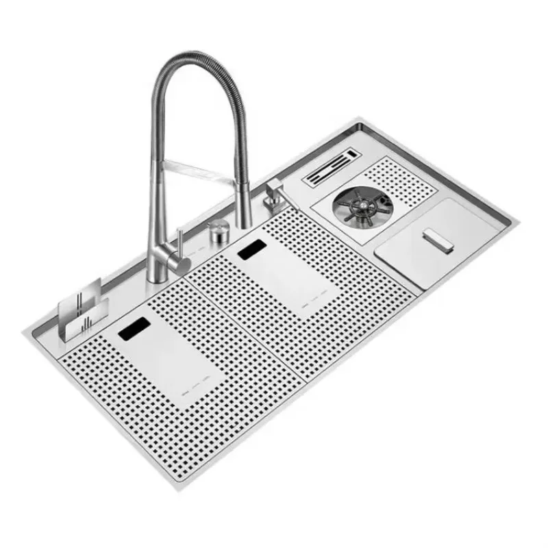 2024 Hot Selling Luxury Three-Hole Undermount SUS304 Stainless Steel Double Bowl Kitchen Sink Without Faucet