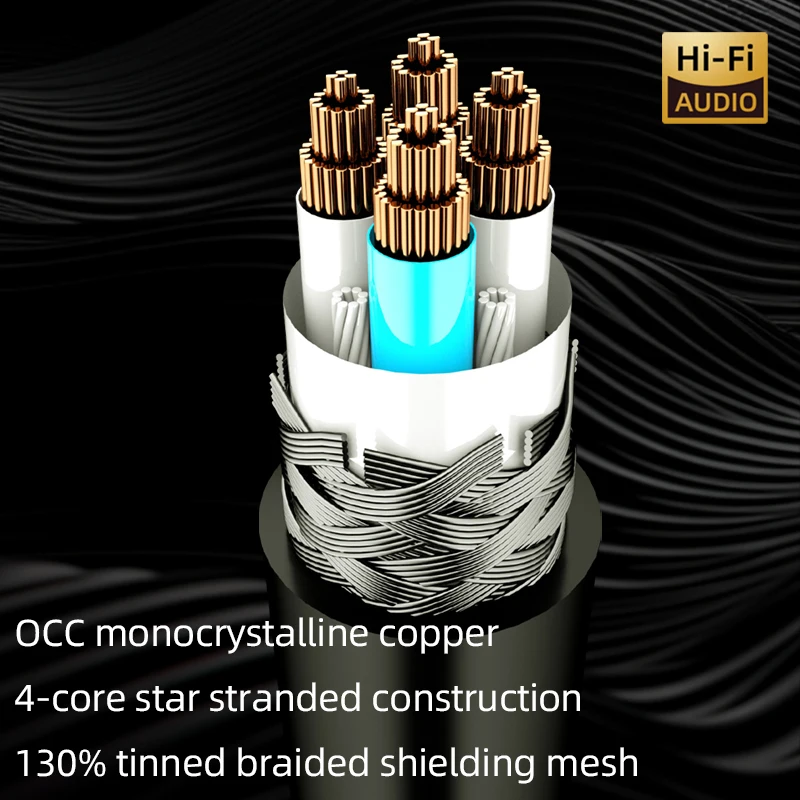 One Pair OCC HiFi Dual 6.5mm to 2RCA Audio Cable for Amplifier CD Gold-plated Plug Dual 6.5 TS Jack to 2RCA Male Signal Cable