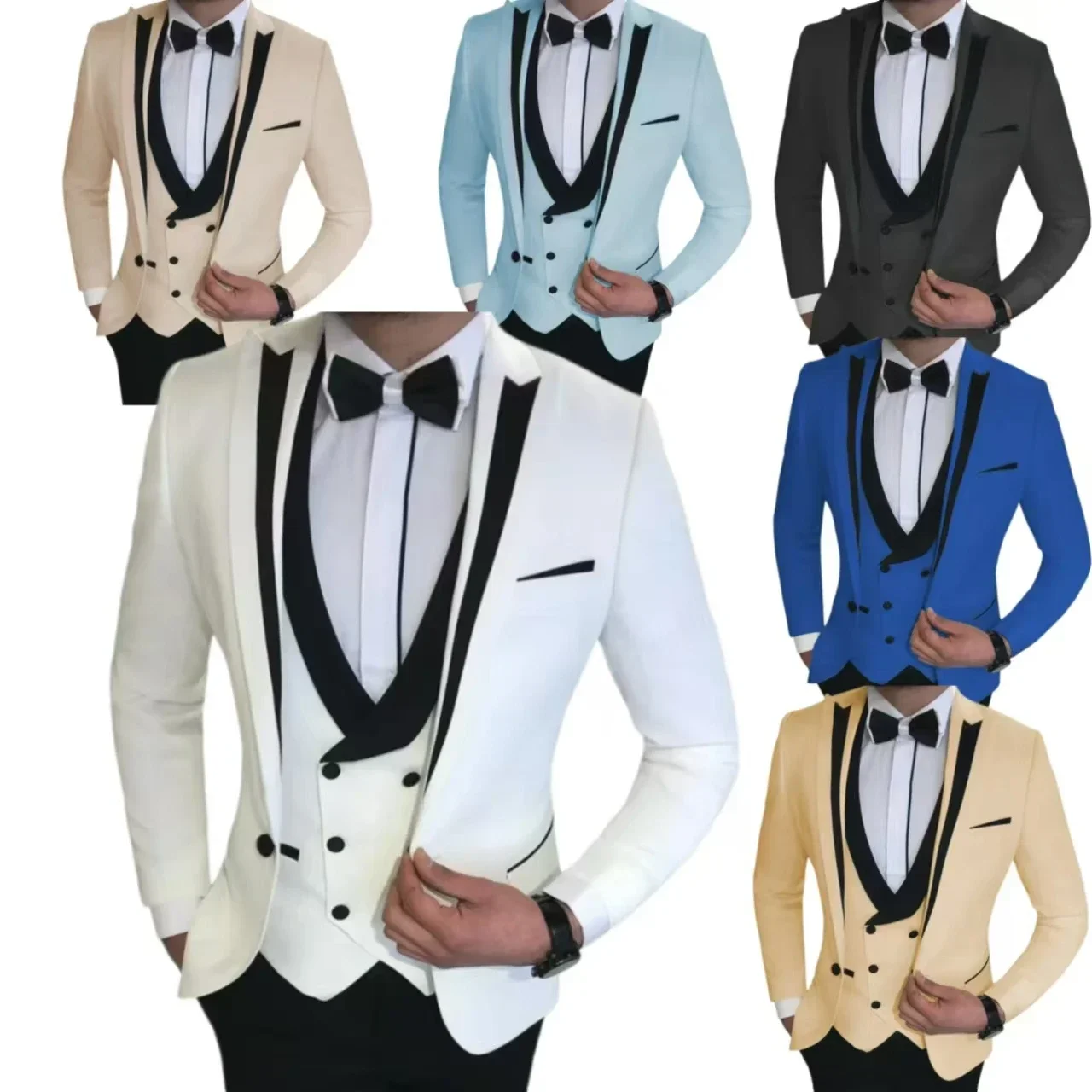 طقم سهرة رسمي فاخر للرجال مكون من 3 قطع سترة ذات طية صدر السترة وسراويل للأعمال وحفلات الزفاف المسائية #6