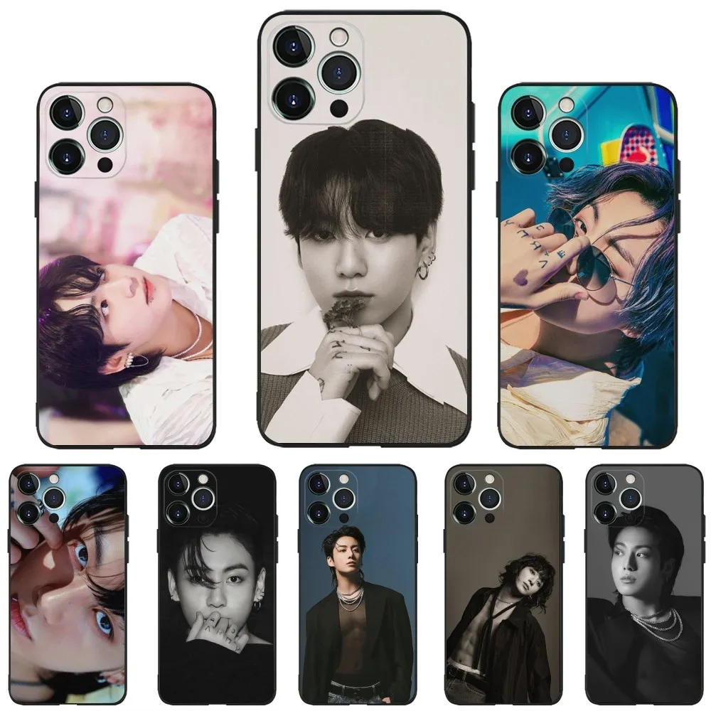 Korea E-Euphoria J-Jungkook-K-KPOP Phone Case For iPhone 16,15,14,13,12,11,Plus,Pro Max,XS,X,XR,SE,Mini,8,7 Soft Silicone Black