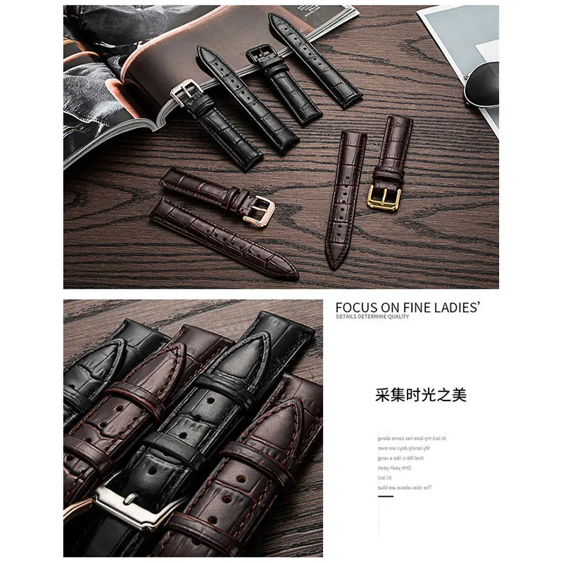 Crocodile Pattern Cow Leather Watch Band 12mm 14mm 16mm 18mm 19mm 20mm 21mm 22mm 24mm Wrist Strap Waterproof Sweatproof With Box