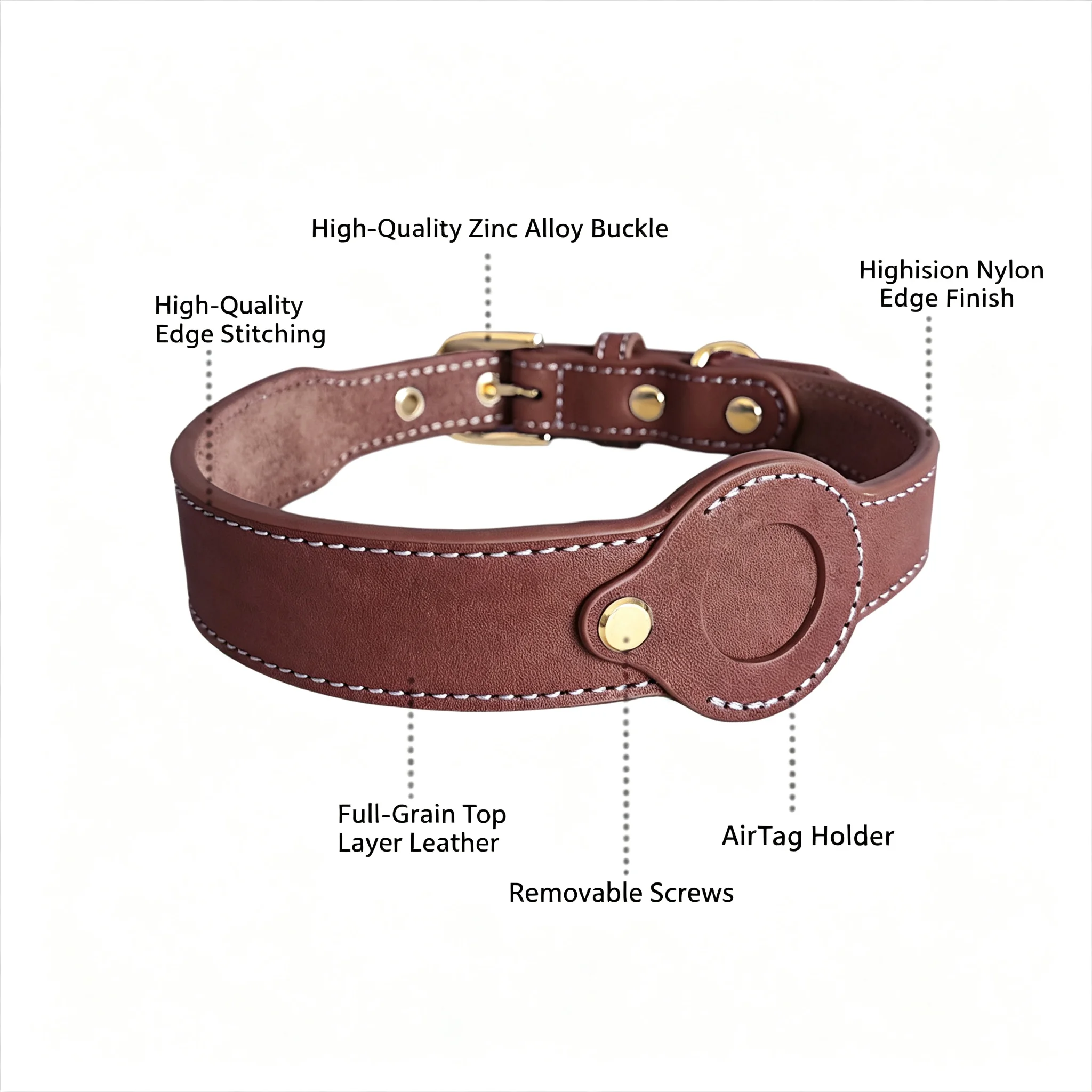 Leather Dog Collar for Apple AirTag Adjustable Pet Collar Puppy Neck Strap with Hidden Tracker Holder Anti Lost Dog Accessories view 5