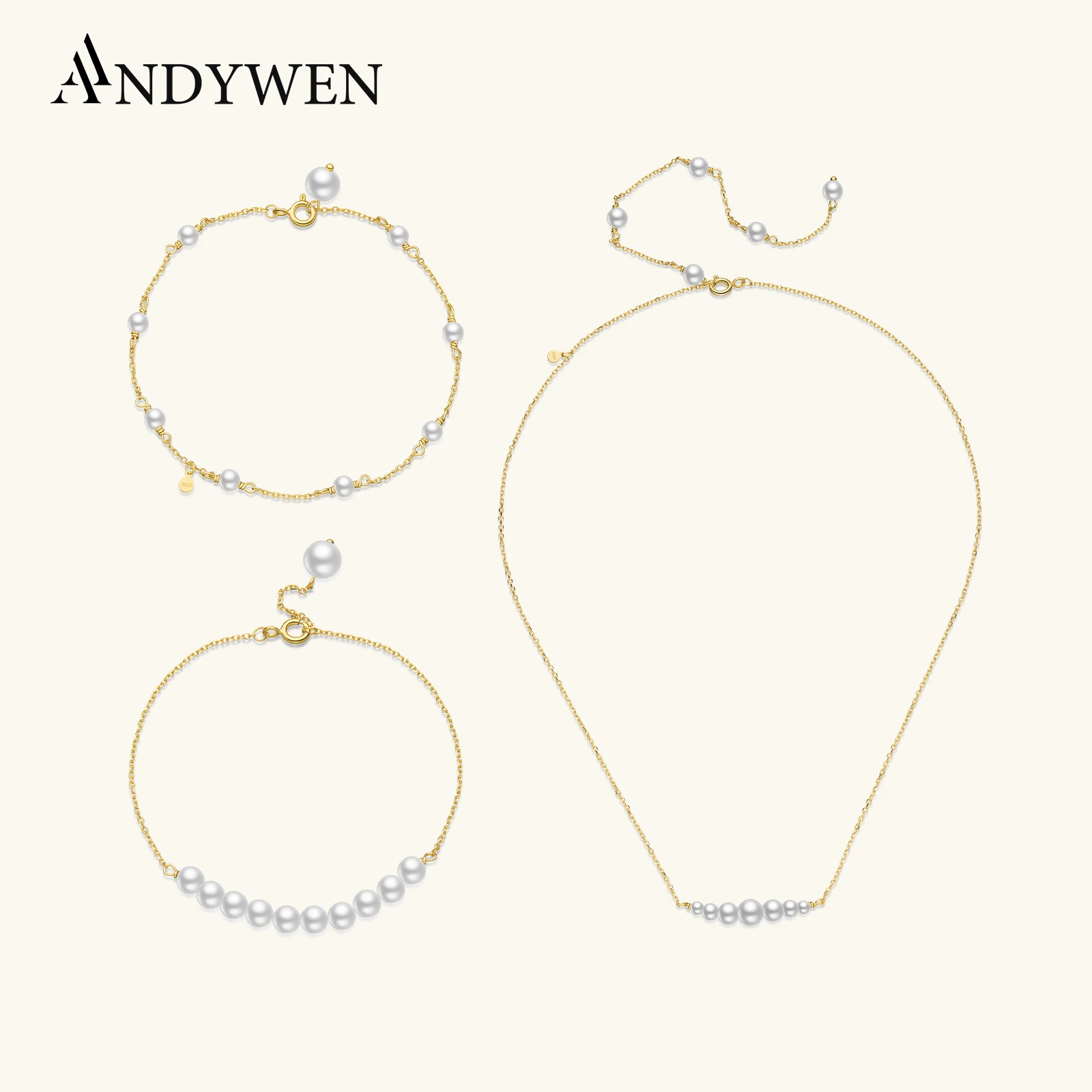 

ANDYWEN 100% 925 Sterling Silver Pearl Line Handmade Choker Long Chain Necklace Women Luxury Fine Jewelry 2025 Wedding Gift