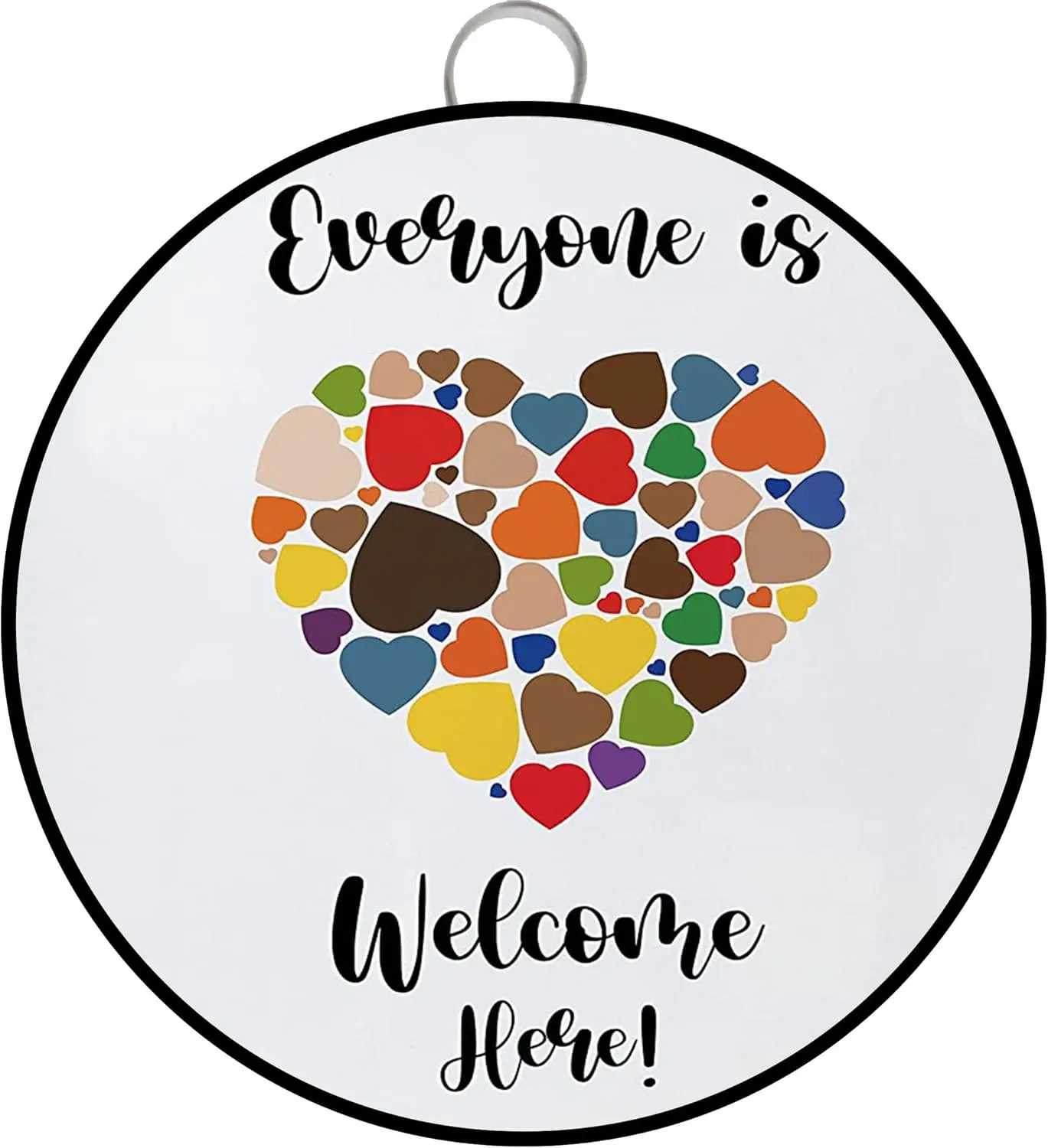 Everyone is Welcome Round Metal Tin Sign Rustic Wall Decor for Classroom Decor Rainbow Kindness Counselor Diversity Pride Inclus